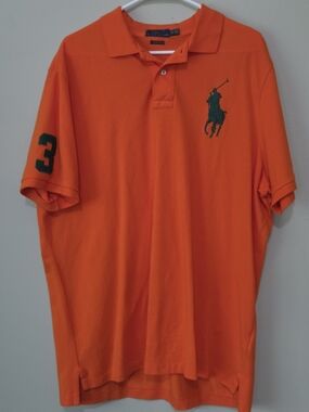 Polo by Ralph Lauren Men’s XL Orange Polo Big Pony Green Logo